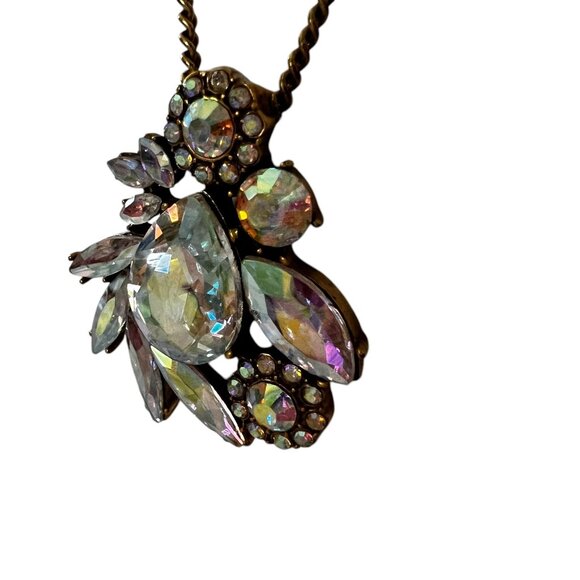 J Crew Gold-Tone Necklace Iridescent AB Crystal Pendant Elegant Statement - Picture 9 of 9